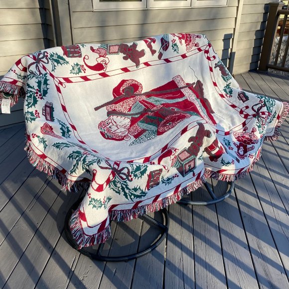 Vintage NWT Manual Woodworkers & Weavers Christmas Throw Blanket Tapestry Santa - Picture 2 of 10